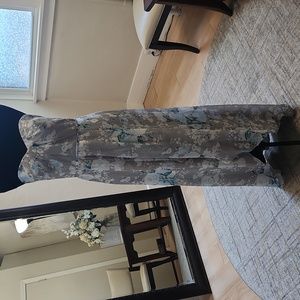 Size 12 light grey floral chiffon high low chiffon dress by David's Bridal